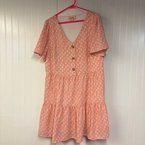 EVRI Coral Floral V-Neck Tiered Dress 0X